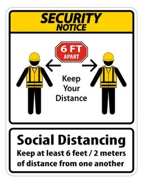 Security Notice Social Distancing Construction Sign Isolate On White Backgrou Stock Illustration