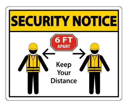 Security Notice Social Distancing Construction Sign Isolate On White Backgrou Stock Illustration