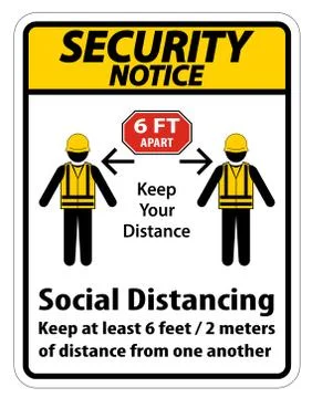Security Notice Social Distancing Construction Sign Isolate On White Backgrou Stock Illustration
