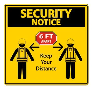 Security Notice Social Distancing Construction Sign Isolate On White Backgrou Stock Illustration
