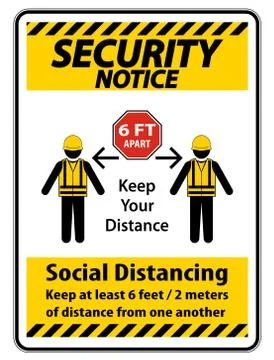 Security Notice Social Distancing Construction Sign Isolate On White Backgrou Stock Illustration