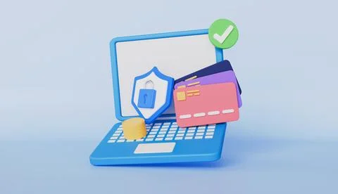 Security of online transactions with floating elements of laptop Stockillustratie