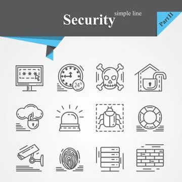 Security outline icon set isolated Stock Illustration