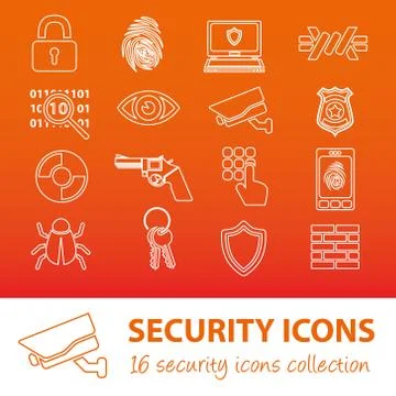 Security outline icons Stock Illustration