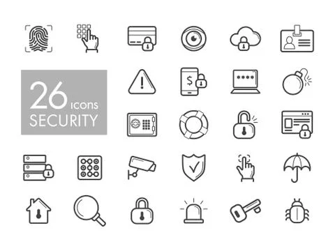 Security outline web icon set Stock Illustration