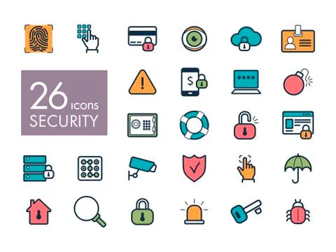 Security outline web icon set Stock Illustration