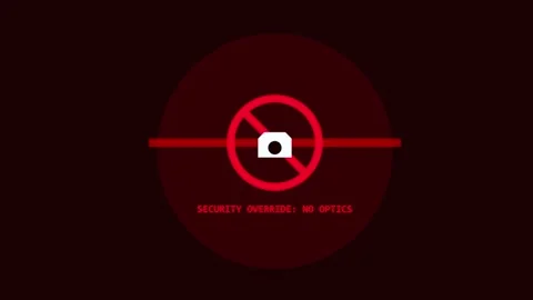 Security override no optics camera blocked warning screen with security footage Stock Footage 342725192