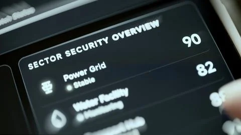 Security overview lists the power grid at 90 and stable Stock Photos