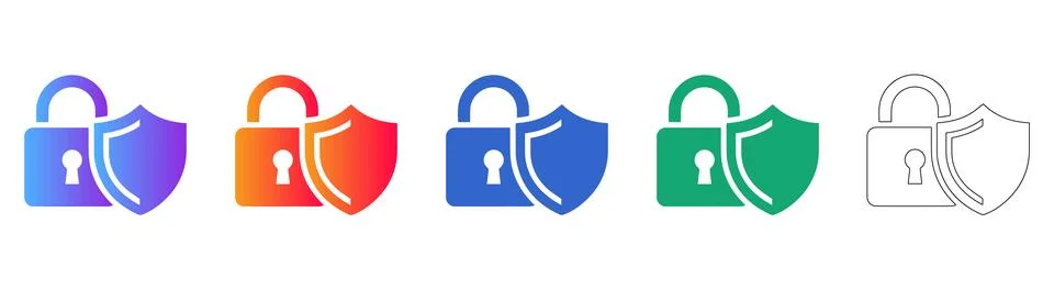 Security Padlock and Shield Icon Collection Stock Illustration