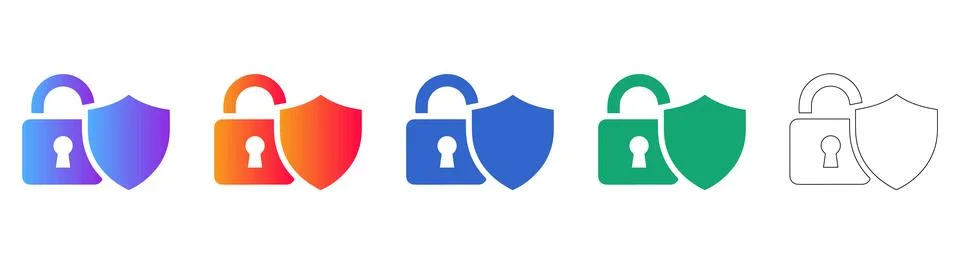 Security Padlock and Shield Protection Icons Stock Illustration