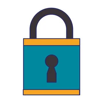 Security padlock closed isolated blue lines Stock Illustration