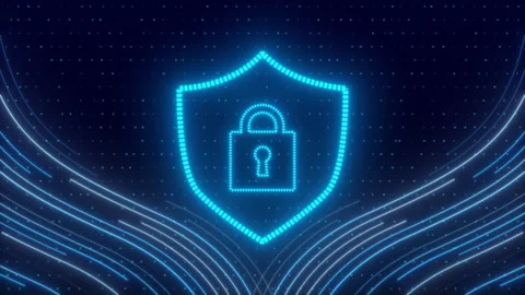 Security padlock digital animation on black background Stock Footage 345118825