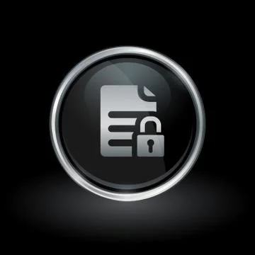 Security padlock file icon inside round silver and black emblem Stock Illustration