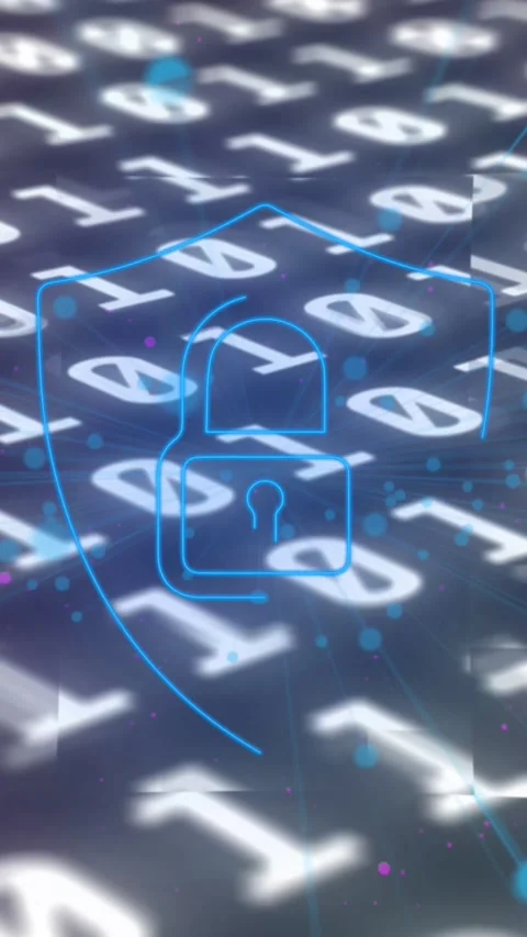 Security padlock icon against binary coding data processing on grey background Stock Footage 331643202