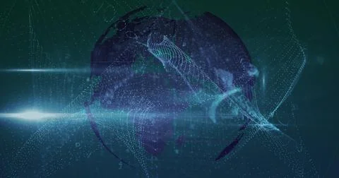 Security padlock icon against data processing over spinning globe Stock Illustration