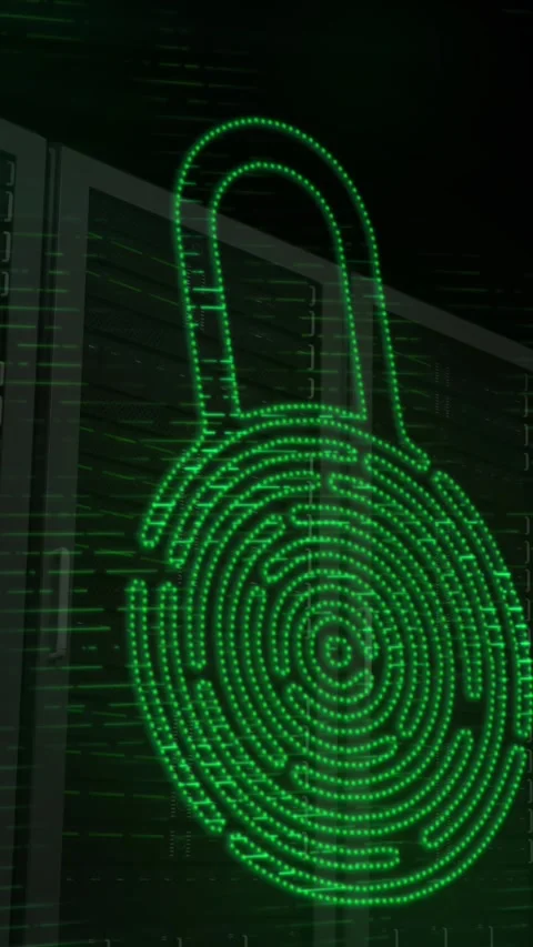 Security padlock icon against multiple servers Stock Footage 343498029