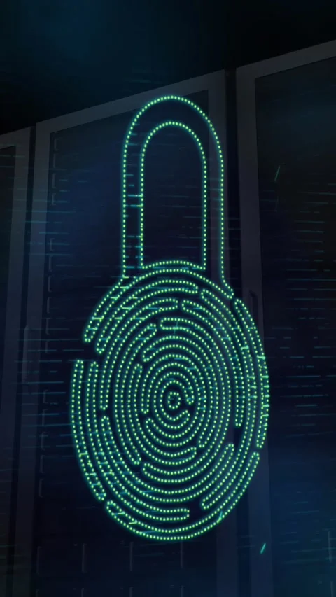 Security padlock icon against multiple servers Stock Footage 343545360