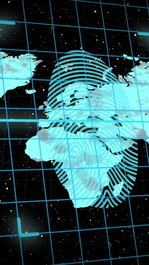 Security padlock icon and biometric fingerprint scanner over grid network Stock Footage 331646336