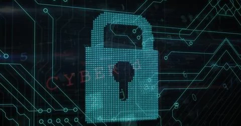 Security padlock icon and cyber security data processing against microprocessor Stock Illustration