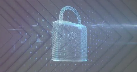 Security padlock icon and data processing against shapes forming Stockillustratie