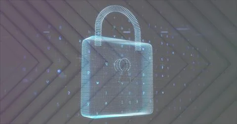 Security padlock icon and data processing against shapes forming Stock Illustration