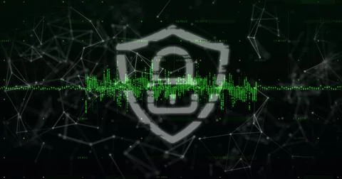 Security padlock icon and data processing over network of connections Stock Illustration