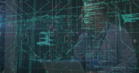 Security padlock icon and data processing against caucasian male engineer using Stock Photos