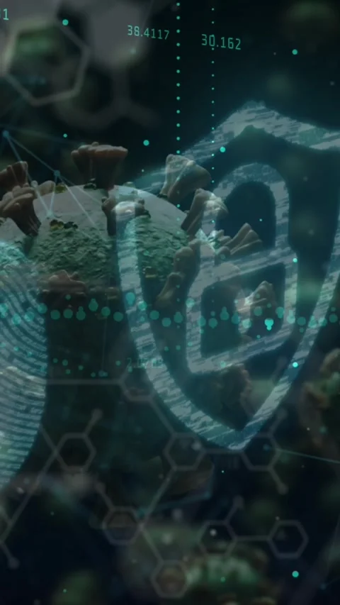 Security padlock icon and fingerprint biometric scanner against data processing Stock Footage 343027825