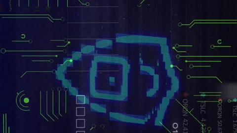 Security padlock icon and microprocessor connections against data processing on Vídeo Stock 312504156