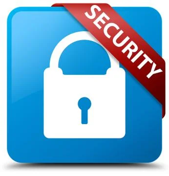 Security (padlock icon) cyan blue square button red ribbon in corner Illustrazione stock