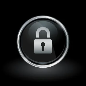 Security padlock icon inside round silver and black emblem Stock Illustration