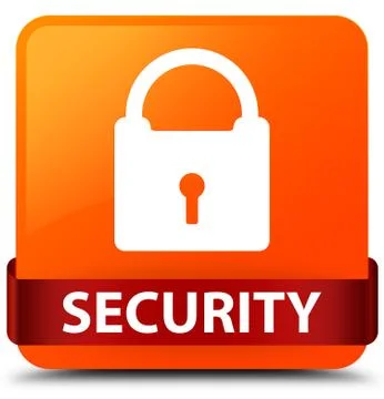 Security (padlock icon) orange square button red ribbon in middle Stock Illustration