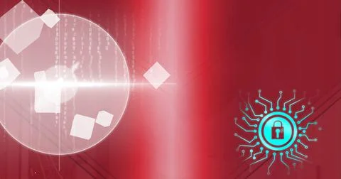 Security padlock icon over abstract shapes against red technology background Stock Illustration