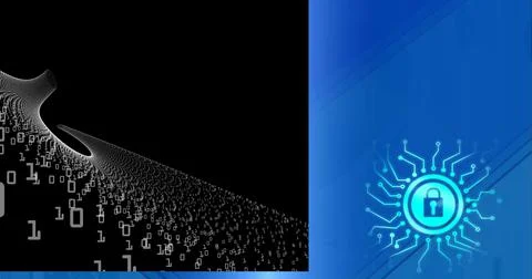 Security padlock icon over binary coding data processing against blue technology 스톡 일러스트