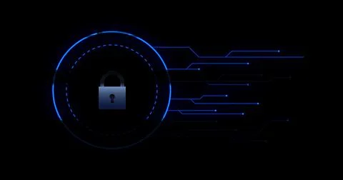 Security padlock icon over data processing against black background イラスト素材