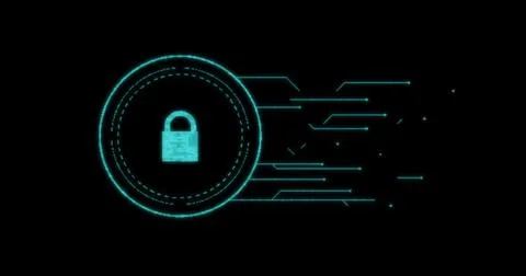 Security padlock icon over data processing against black background Illustrazione stock