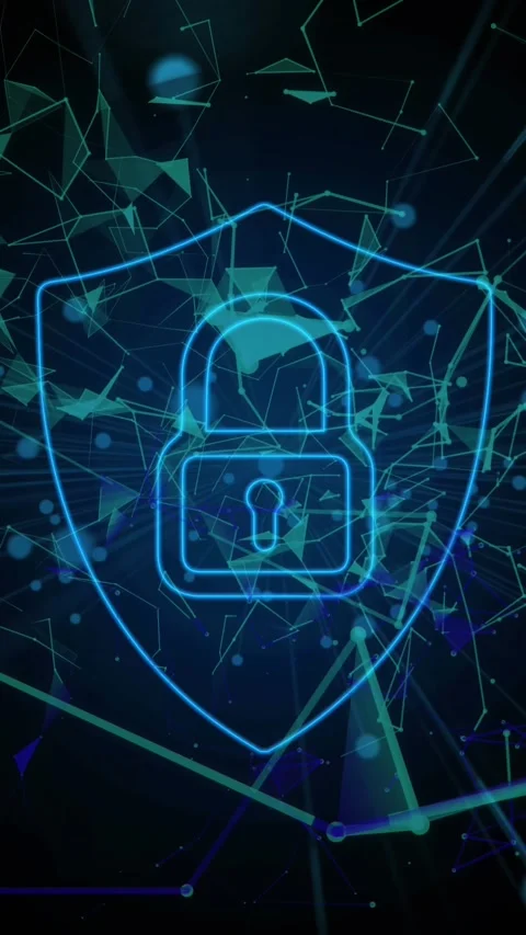 Security padlock icon over plexus networks against black background Stock Footage 342704727