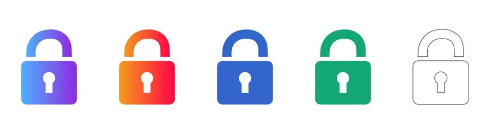 Security Padlock Icon Set in Multiple Styles Stockillustratie