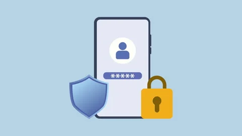 Security with padlock, Password and smartphone 2d Animation with Alpha Matte Stock Footage 335340990