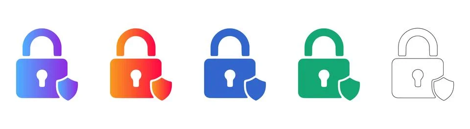 Security padlock with protective shield icon Stock Illustration