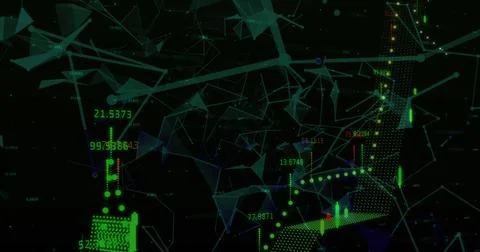 Security padlock shield icon over network of connections against financial Illustrazione stock
