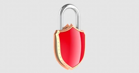 Security padlock with a shield rotation animation seamlessly loopable. 3D r.. Stock Footage 326972404