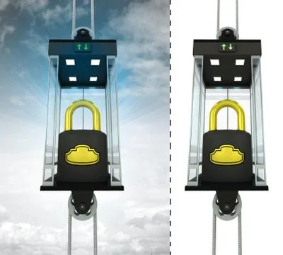 Security padlock in sky elevator concept also isolated one illustration Illustrazione stock