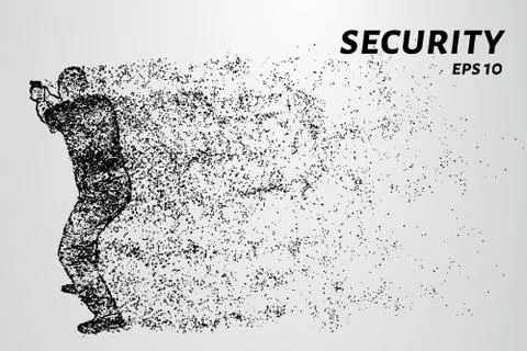 Security from the particles. Security guard fires his gun. Vector illustratio Stock Illustration