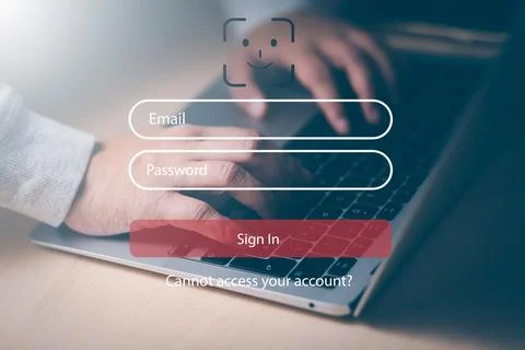 Security password login online concept Hands typing and entering username and Stock Photos
