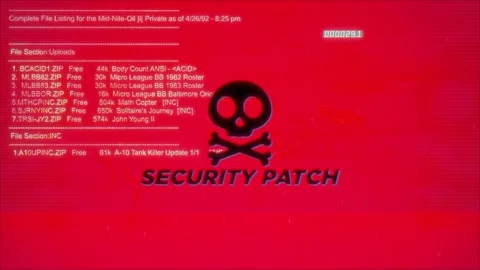 Security Patch Warning Text on hacking background screen Stock Footage 317055936