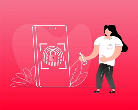 Security people face id. Flat vector illustration. 3d fingerprint cyber secure Stock Illustration