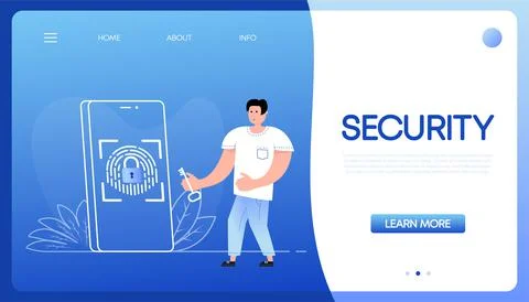 Security people face id. Flat vector illustration. 3d fingerprint cyber secure Stock Illustration