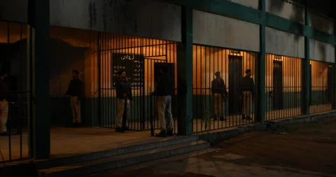 Security Police at Central Jail at Night Stock Footage 317558993