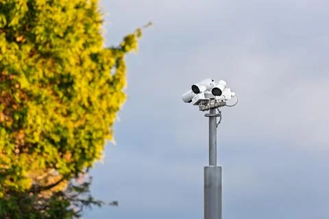 Security post with multiple CCTV cameras and antenna Stock Photos
